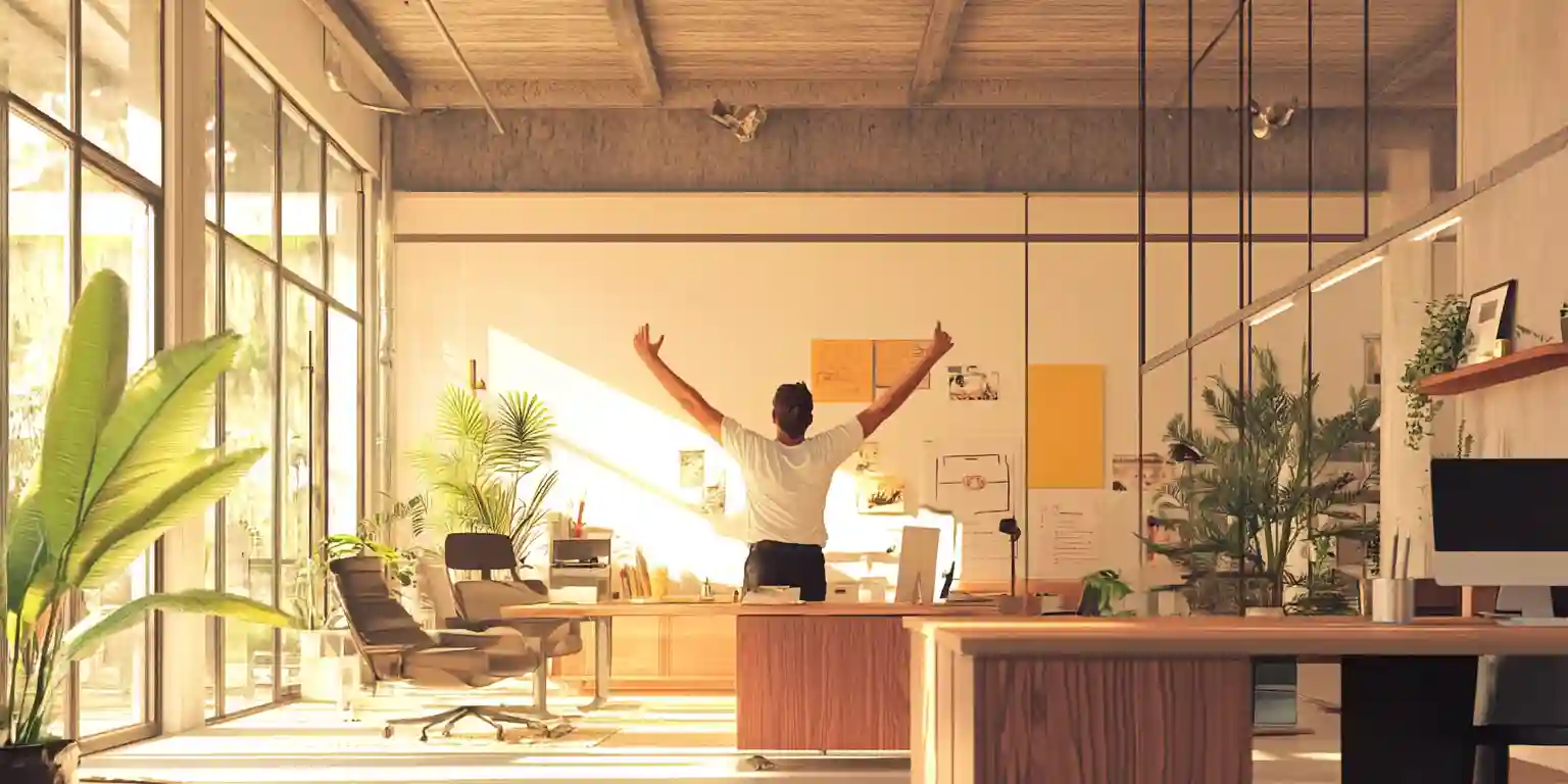 An individual celebrating a small success with a joyful expression