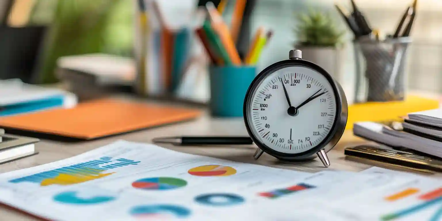 A Pomodoro timer and productivity chart on a desk