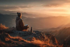 person meditating at sunrise for building healthy habits